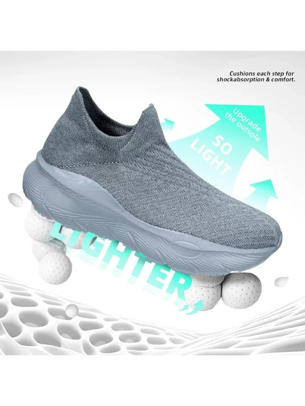 Men's Grey Slip On Walking Shoes Running Comfortable Tennis Breathable Sneakers